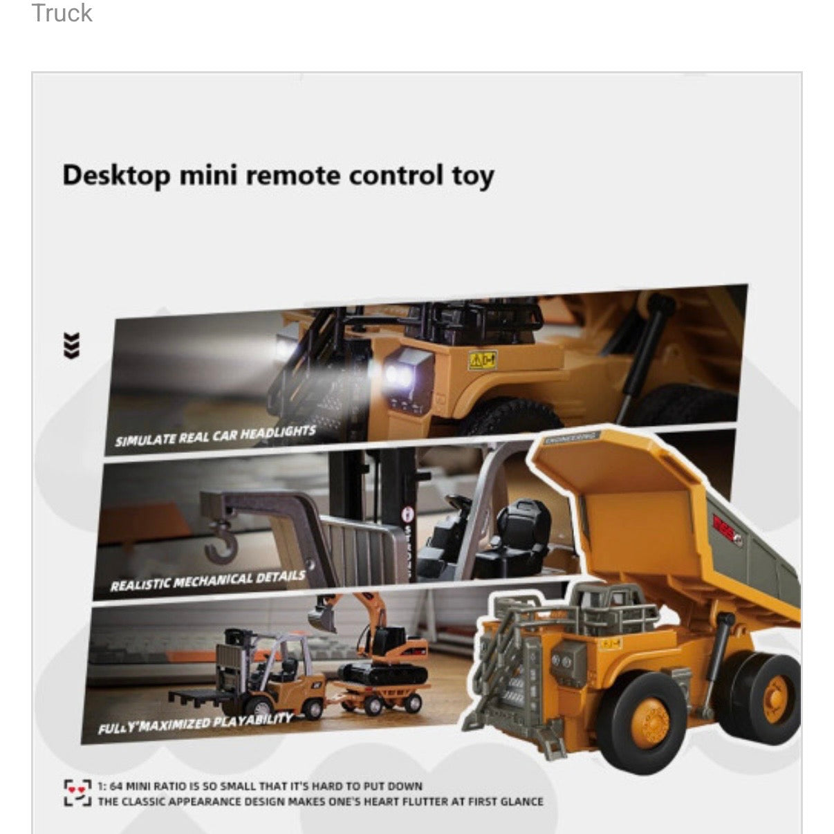 Mini RC Construction Dumper Truck Vehicle | 1:64 Scale Die-Cast Metal Body | Remote Control Engineering Toy Vehicle for Kidss | Realistic Simulation Styling (Truck 1.64 Scale)