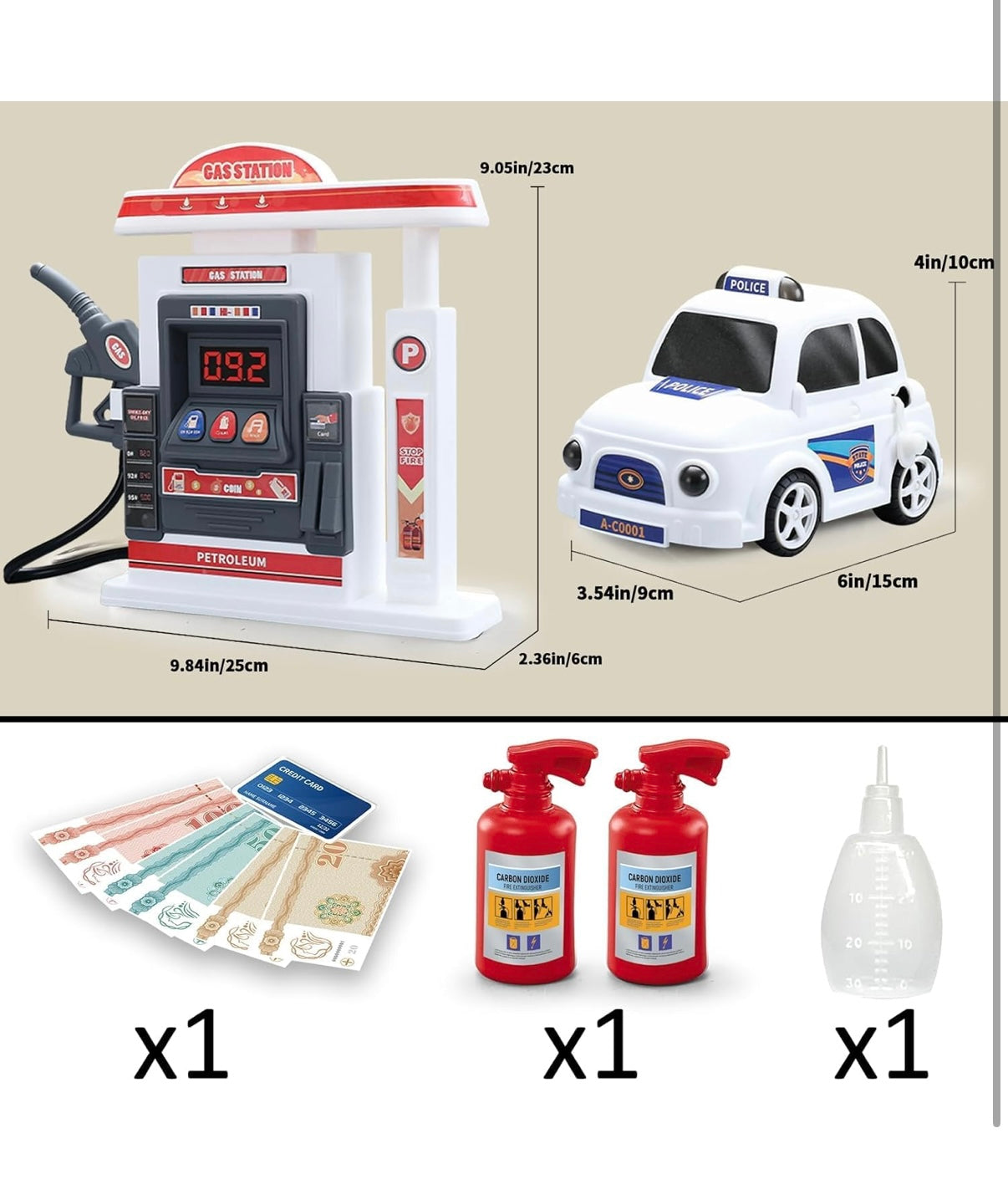 Battery-Operated Mini DIY Gas Station Simulation Model Interactive Refueling Pump & Car Toy Along with Mist Spray Feature Music &Lights Learning Toy for Kids Boys Girls 4+