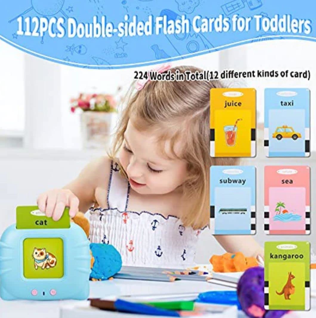 Talking Cognitive_Skills Flash Card Learning Device Toy Early Learning 224 Words Sounds Music Playing Game - USB Rechargeable for Kids (1-6 Years) Toddlers Preschool Education (Random Color)