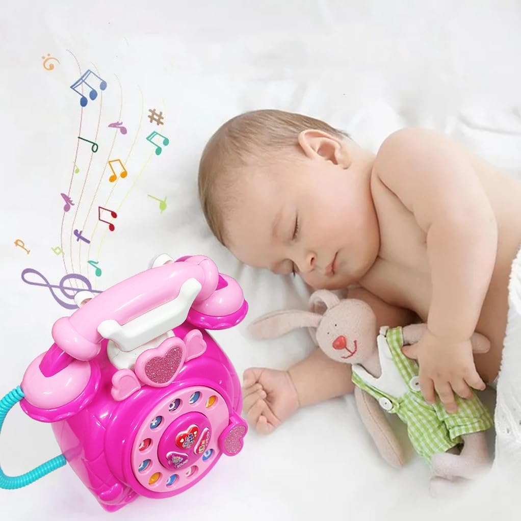 Educational Toy Phone with Rotating Dial, Animal Sounds, Music and Poems, Lights and Sound Effects for Kids 3-10 Years