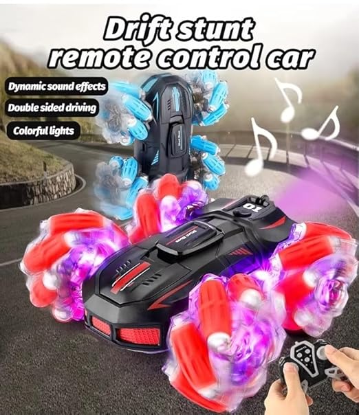 Double-Sided RC Stunt Car for Kids: 360° Drift, Remote Control Racing, Rechargeable, Watch Gesture Control, Smoke & Mist Effect