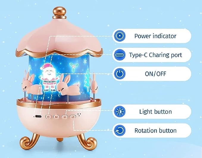 Bunny Carousel Night Light Projector | 6 Set Films Rotating LED Lamp | Star Projection Light for A Magical Nursery Atmosphere | Rabbit Night Lamp for Kids Room (Pink Bunny Night Light)