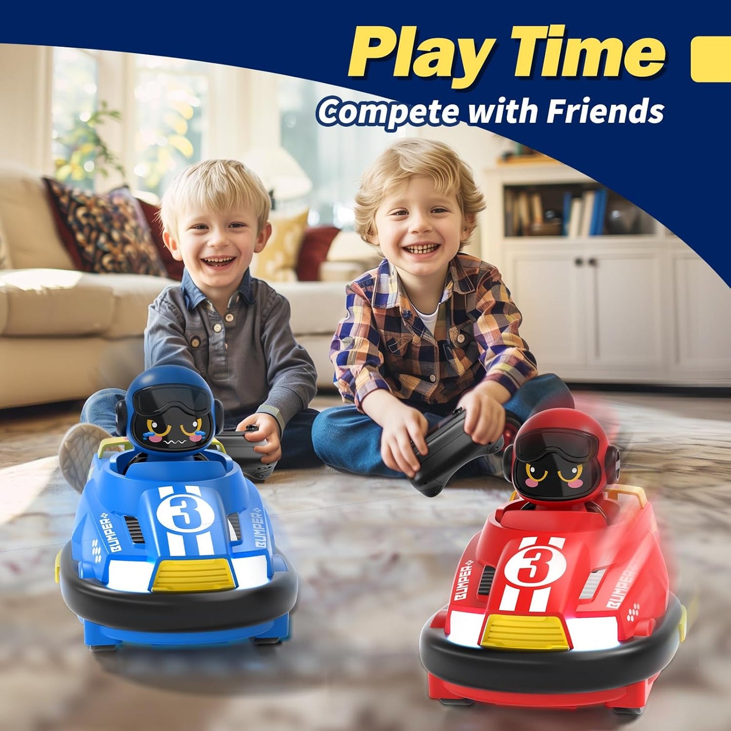 Remote Control Bumper Cars Set with LED Lights, 2-Pack Racing Cars with USB Charging, Multiplayer Racing Toy for Ages 3-8 Years