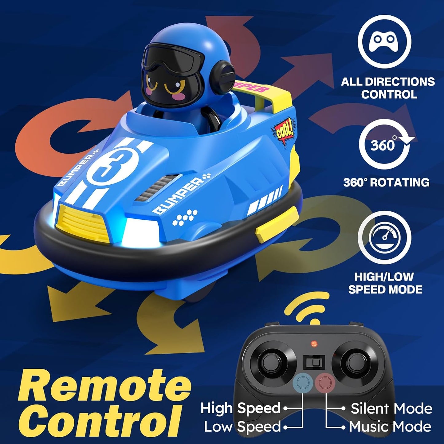 Remote Control Bumper Cars Set with LED Lights, 2-Pack Racing Cars with USB Charging, Multiplayer Racing Toy for Ages 3-8 Years