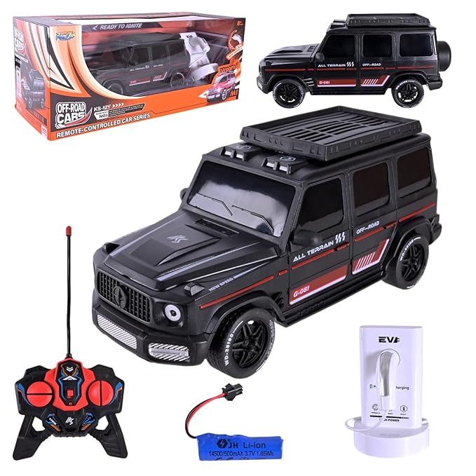 Remote Control Off-Road SUV Car, 1:24 Scale, LED Lights, Rechargeable with Charging Station