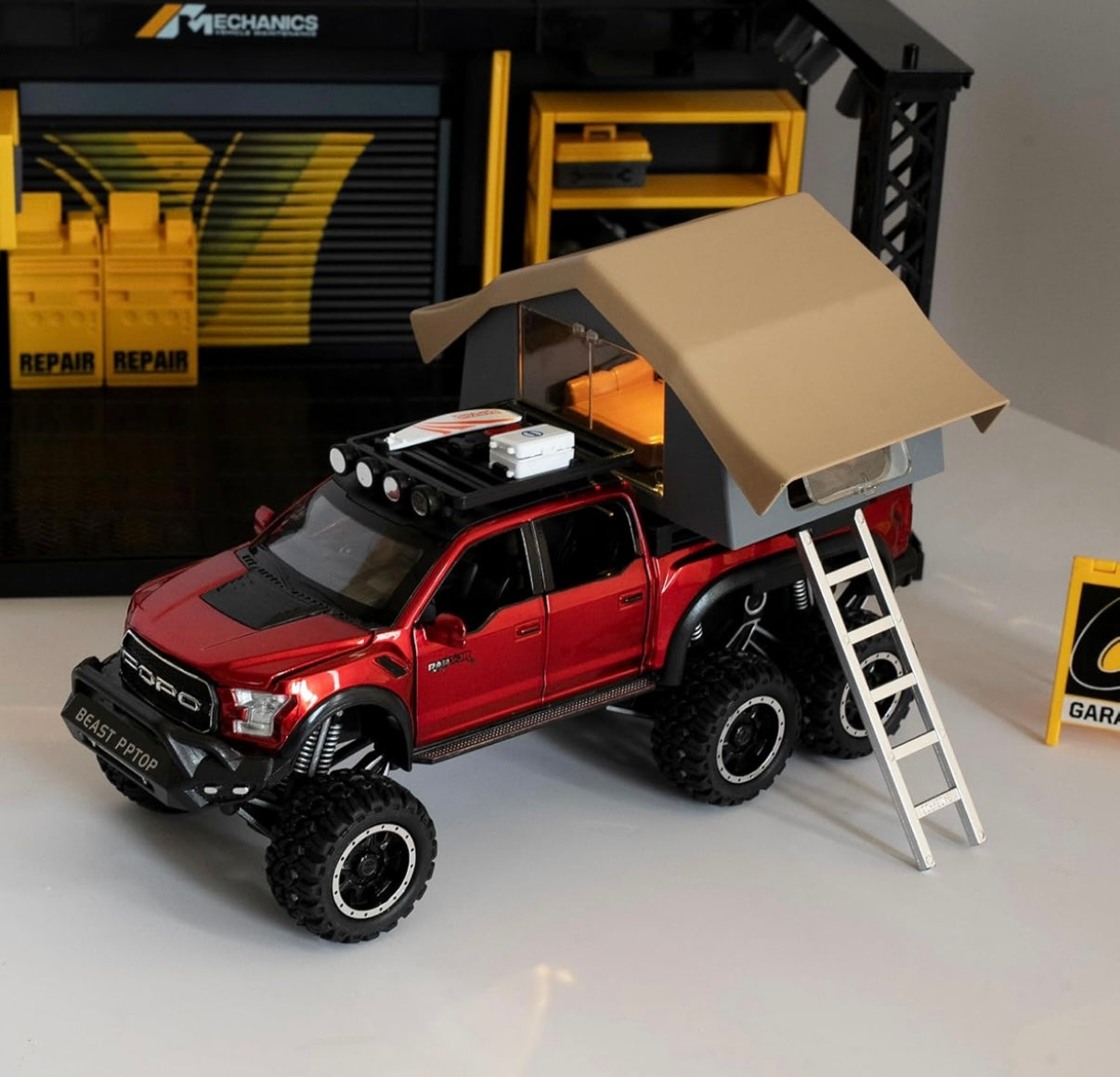 Ford Raptor F150 Pickup Truck Model Car Motorhome Camper, Zinc Alloy Pull Back Toy Car Camping RV with Sound and Light