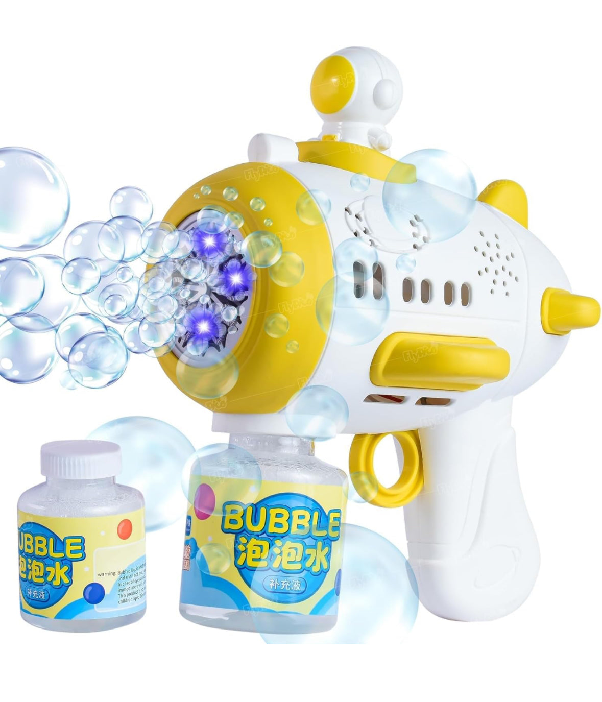 Astronaut Bubble Gun 5000+ Bubbles Per Minute, Attachable Bubble Solution Automatic Light Up Bubble Maker Outdoor Indoor Play for Kids (Yellow)