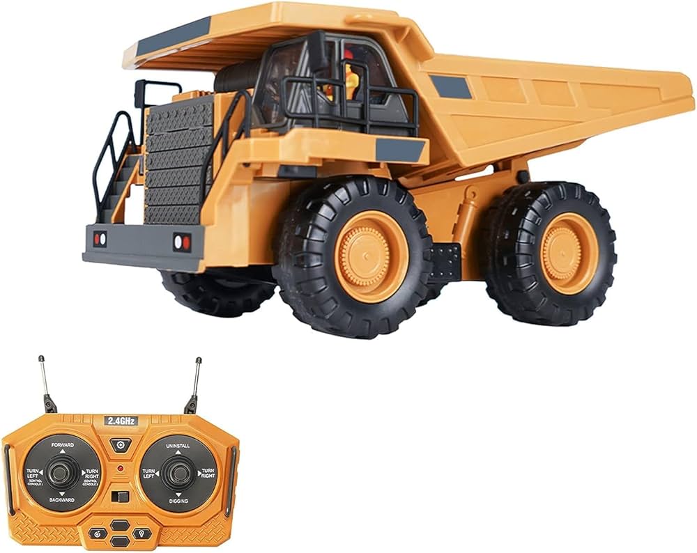 2.4GHz Alloy RC Dump Truck for Kids | Remote Control Construction Vehicle with Metal Parts, Light & Sound | Heavy Duty Rechargeable Tipper Truck with