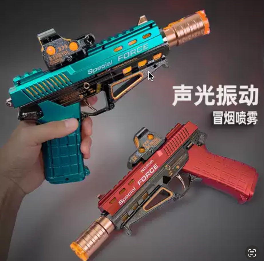 Musical gun With Moving Top Loader and smoke Telescopic Barrel And Target Projection Effect - vibrating gun with lights and music