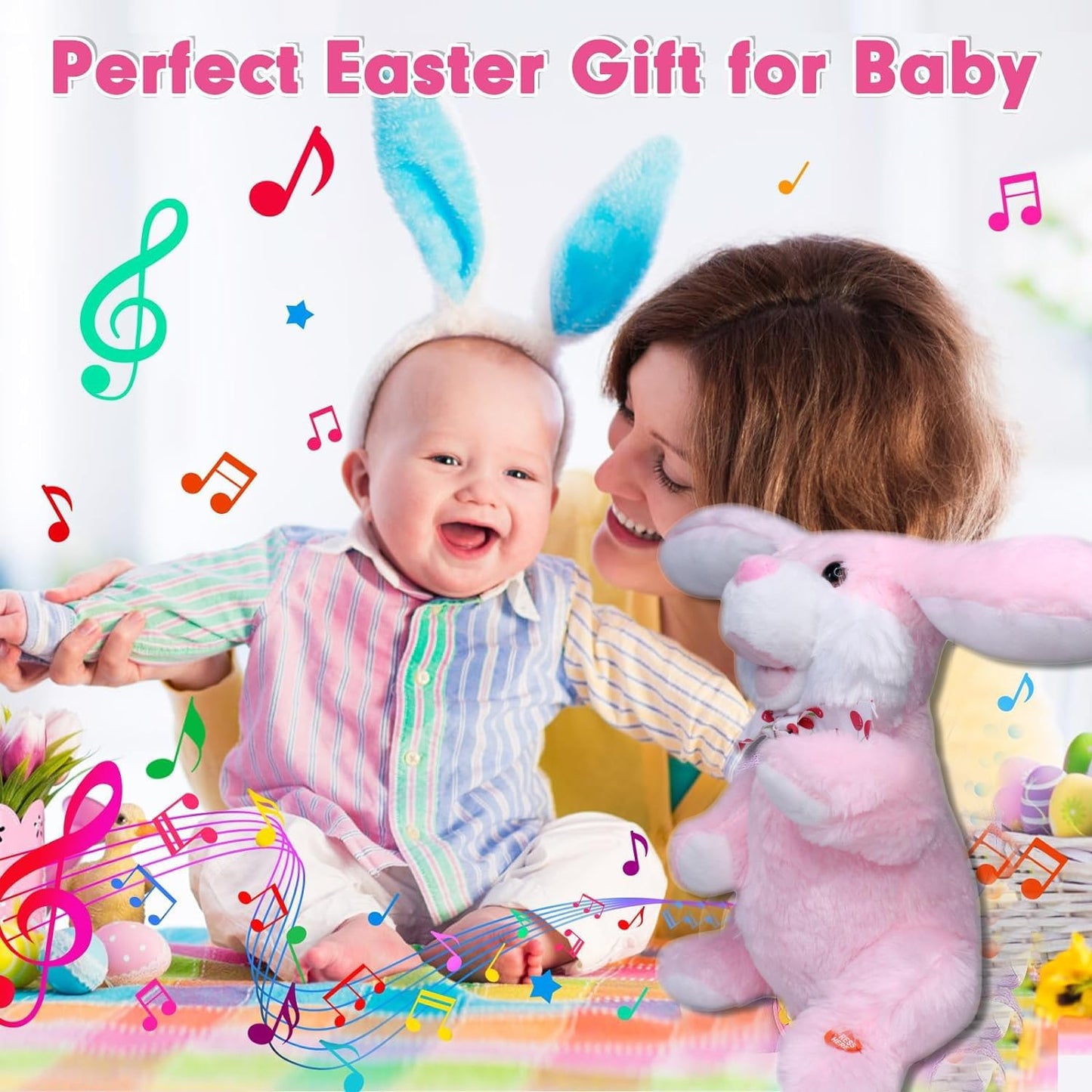Musical Singing Bunny Plush Toy | Interactive Bunny with Music & Movable Ears | Musical rabbit with dancing ears and songs- rechargeable battery with recording features