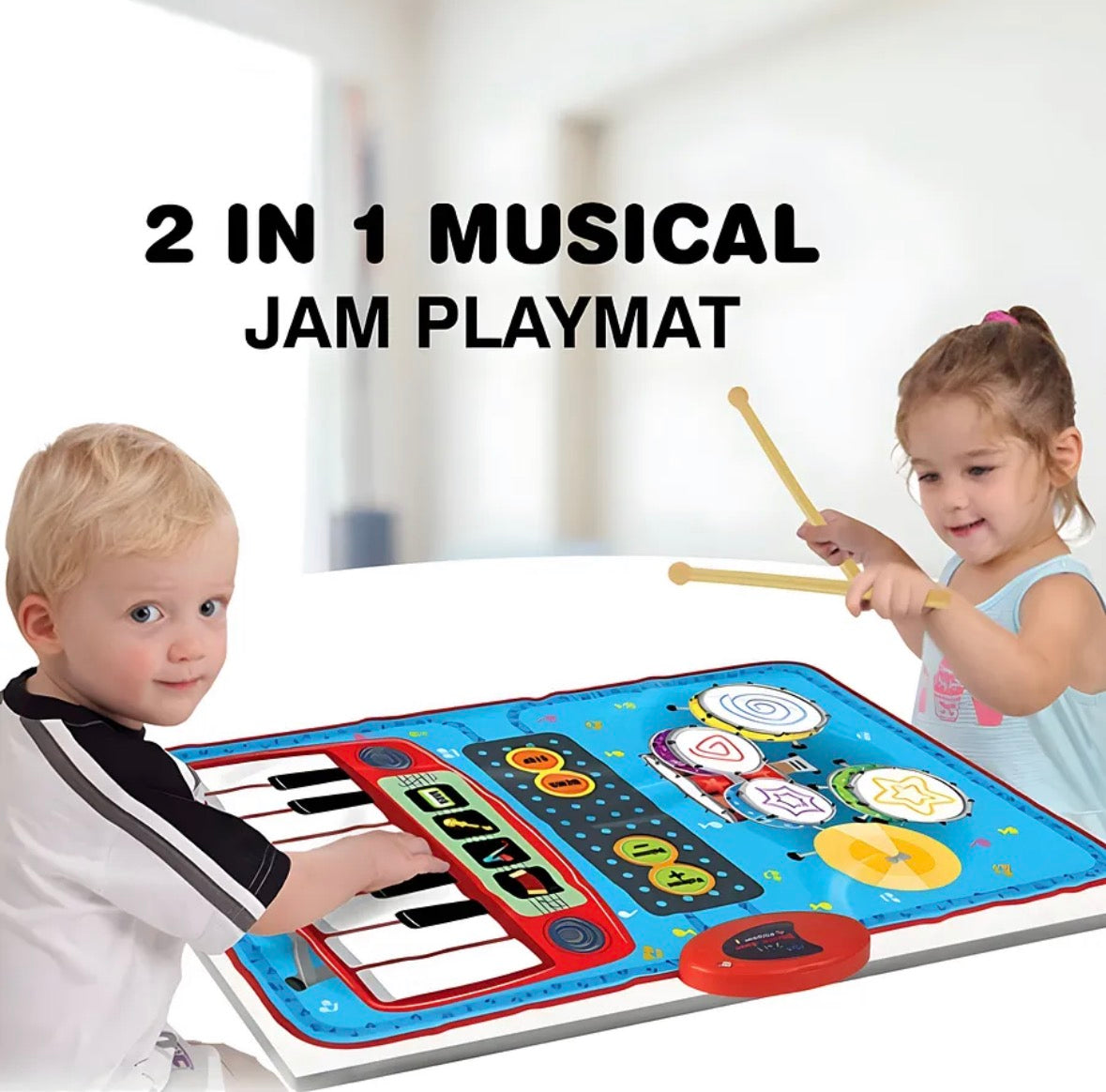 2 in 1 Piano/Keyboard N Drum Musical Jam Playmat Touch Sensitive Playmate Foldable Musical Mat Toy