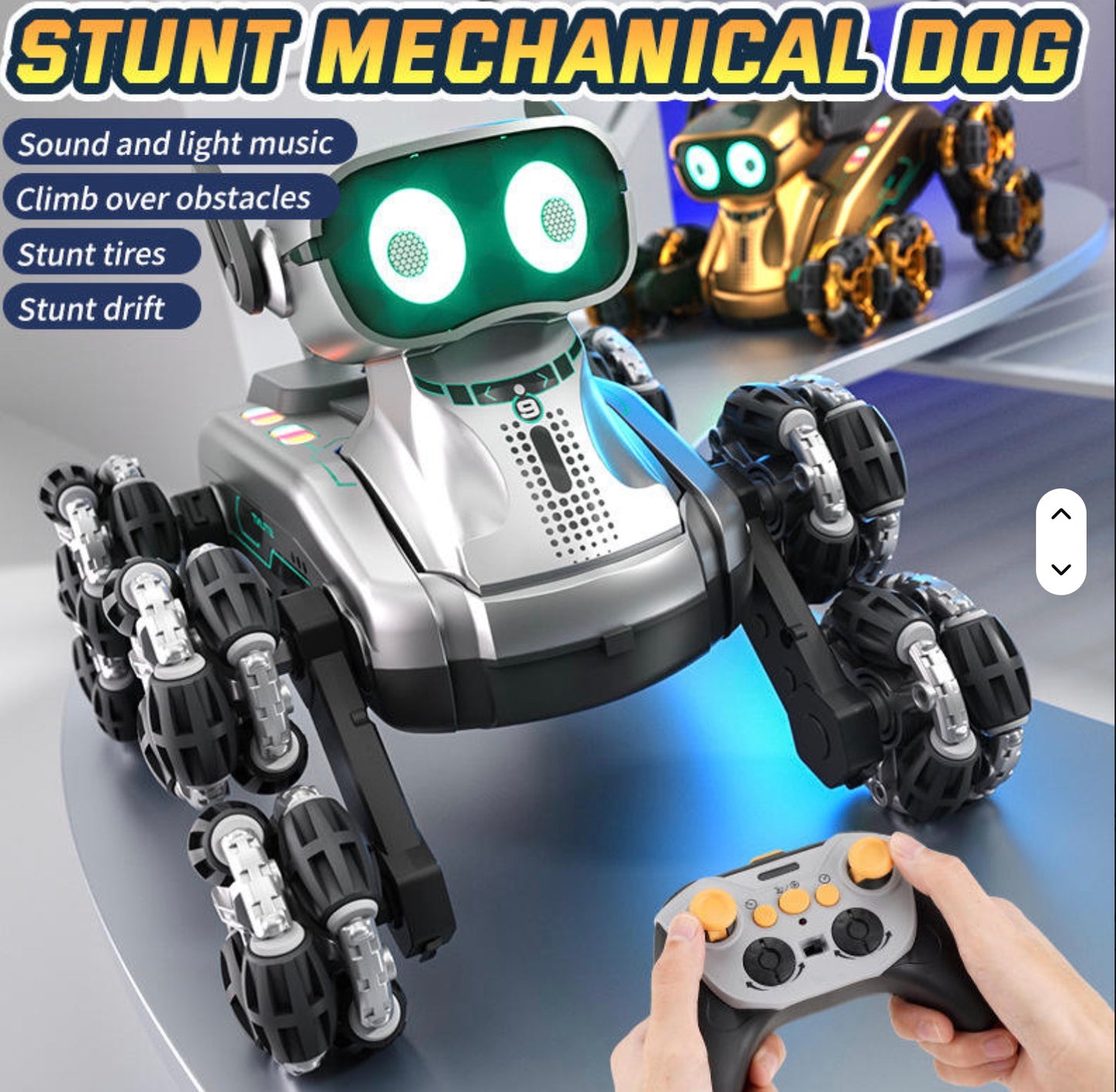 2.4GHz Eight-Wheel Stunt Robot Dog Remote Stunt Smart LED Face Robotic Toys Automatic Remote Control Dog