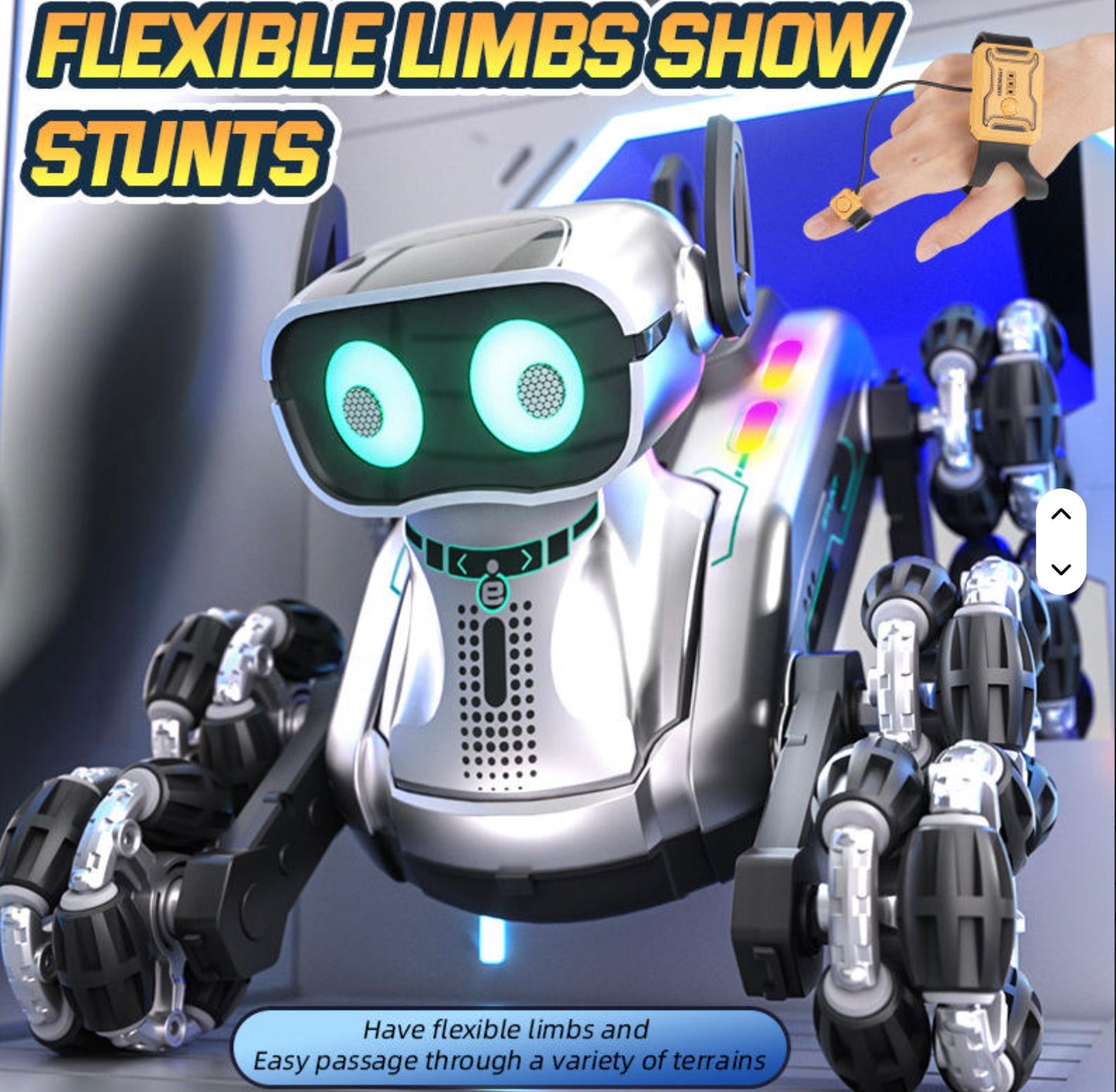 2.4GHz Eight-Wheel Stunt Robot Dog Remote Stunt Smart LED Face Robotic Toys Automatic Remote Control Dog