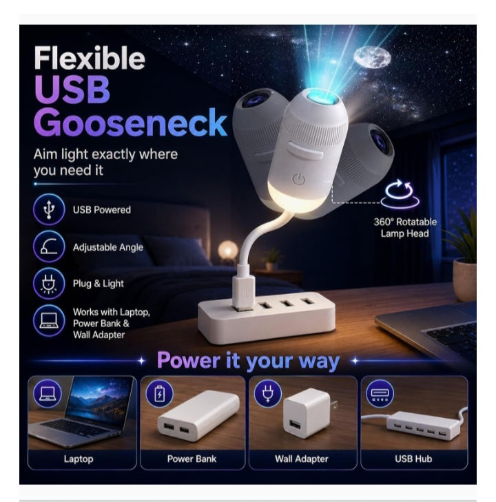 2-in-1 Galaxy Projector Night Light | USB Portable Starry Sky & Moon Projection Lamp with 360° Flexible Gooseneck | Mini LED Nightlight Wall Lamp for Bedroom, Ceiling Decor, Kids & Adults (Silver)