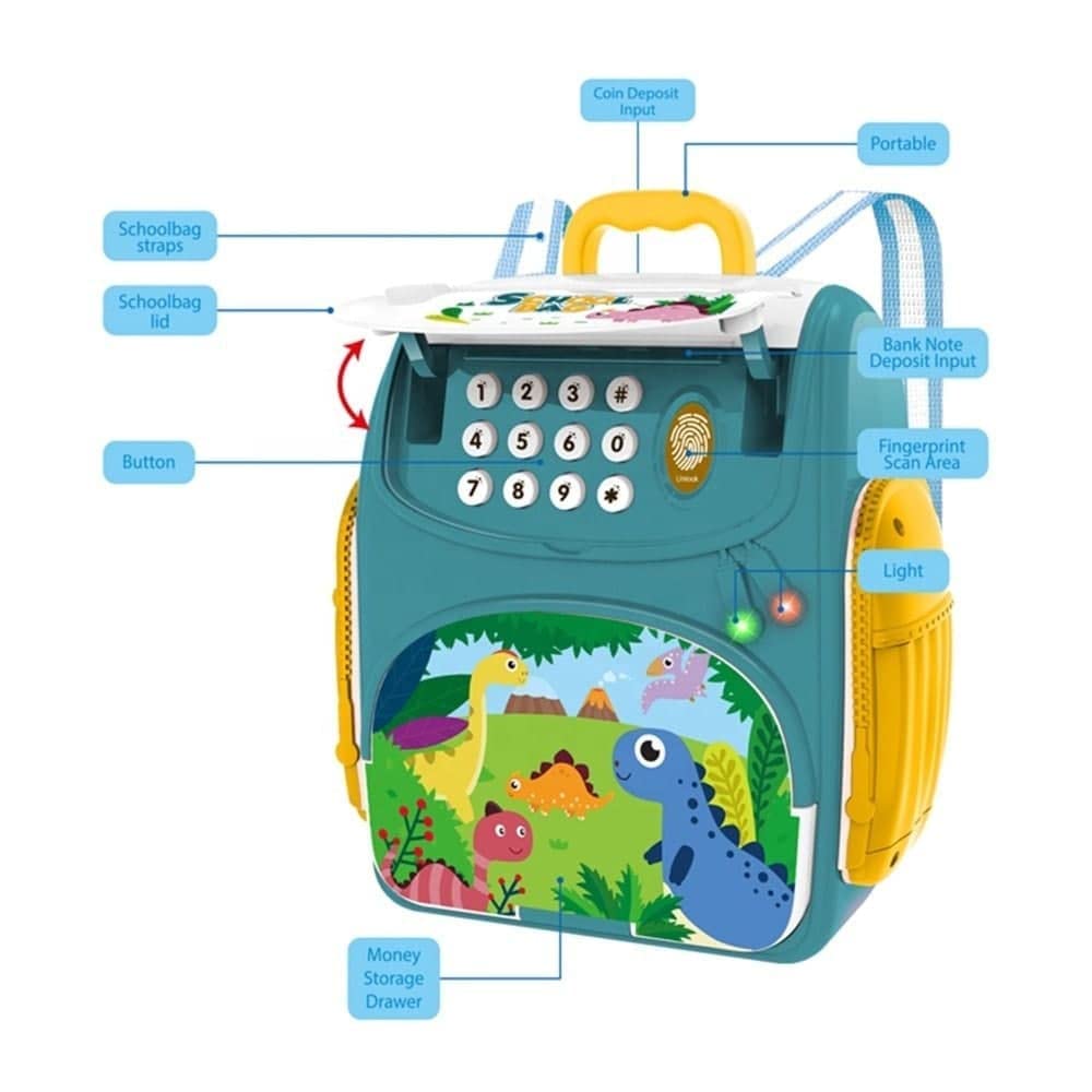 School Bag Musical Money Safe and Piggy Savings Bank with Finger Print Sensor