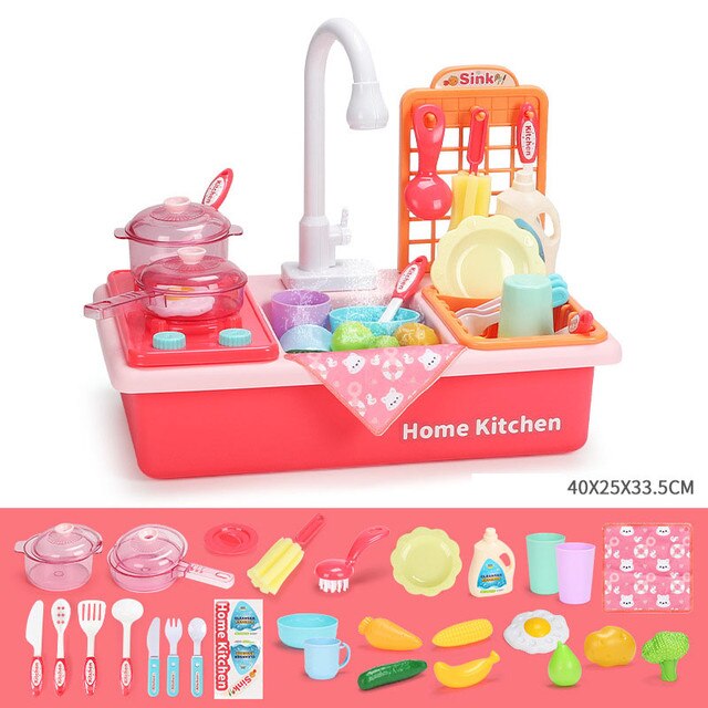 Play Sink with Running Water, Kids Play Kitchen Toy Sink Electronic Dishwasher,