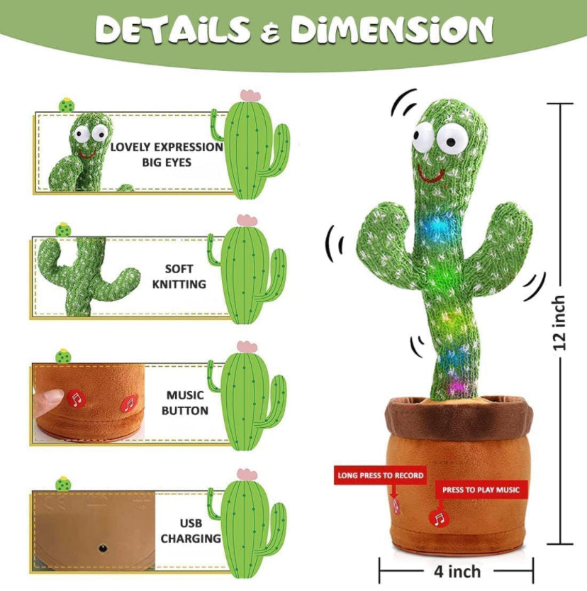 Walking and Dancing Cactus Talking Toy Kids- Records & Repeat