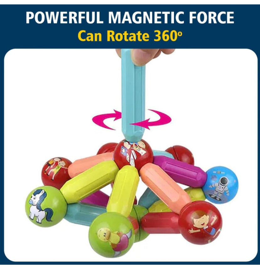 Magnetic Sticks Building Blocks for Kids (64 pieces) - roundel stock blocks- construction building blocks