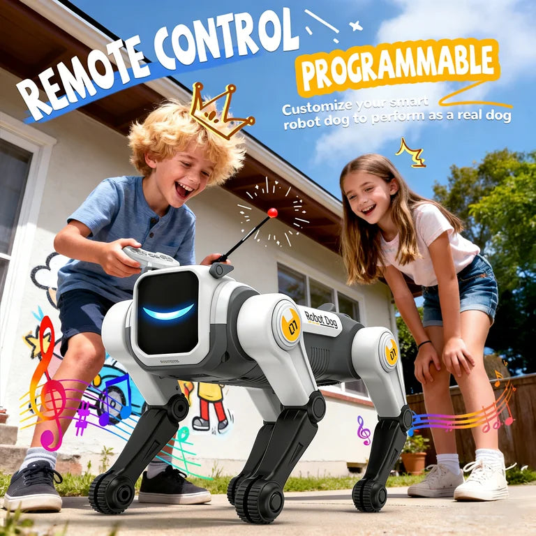 Robot Dog Toy for Kids, 2.4Ghz Remote Control Stunt Dog with Music & Light, Voice Commands, White