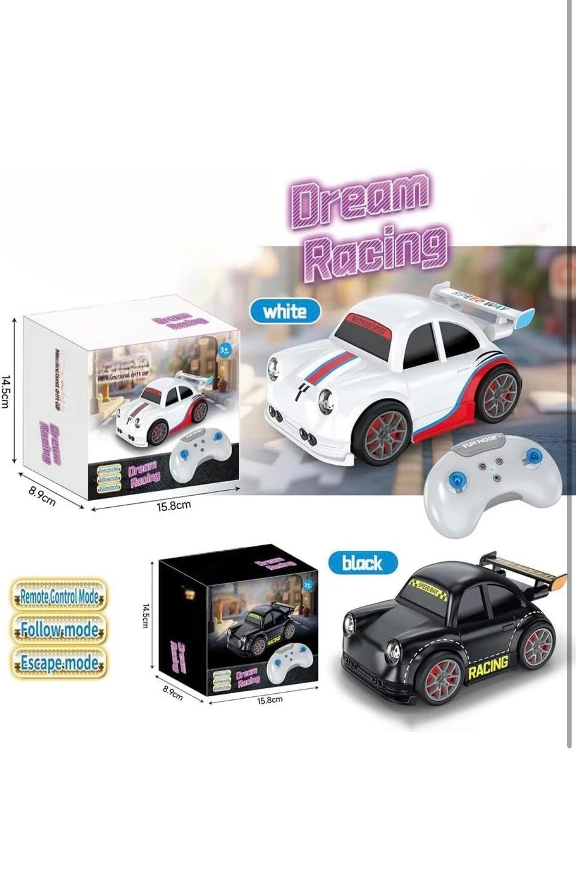 Remote Control RC Drift Racing Car with LED Lights Mini Dream Car Follow Me Toy Birthday Gift for for Kids Boys Girls (Black)