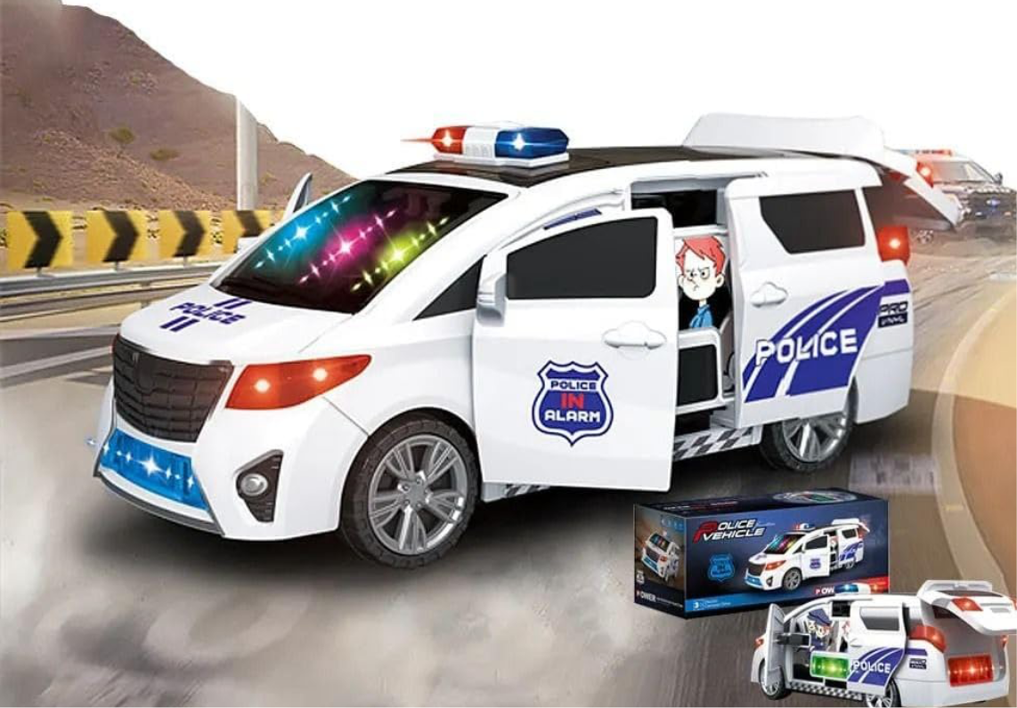 Police car with police siren - real police siren with lights - Police Vehicle Toys Battery Electric 360 Degree Rotating and Go Car All Door Auto Open Car Electrical Toys with Musical Sounds and Lights Car