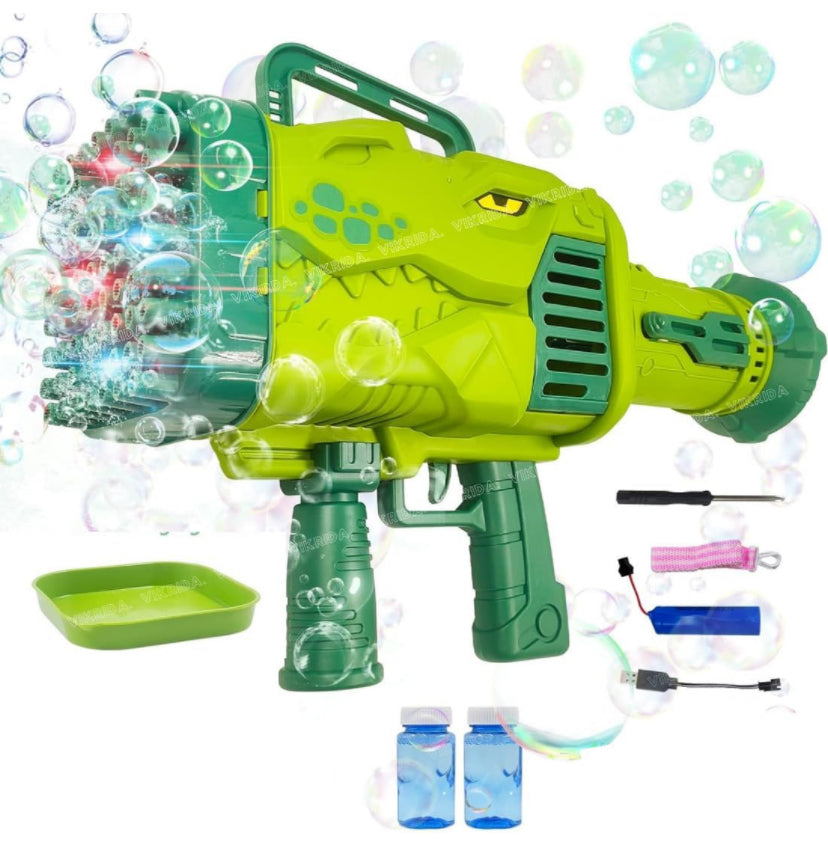 Bazooka Bubble Gun with Light & Bubble Solutions - makew 30000 bubbles in one minute - bubble gun dino for kids