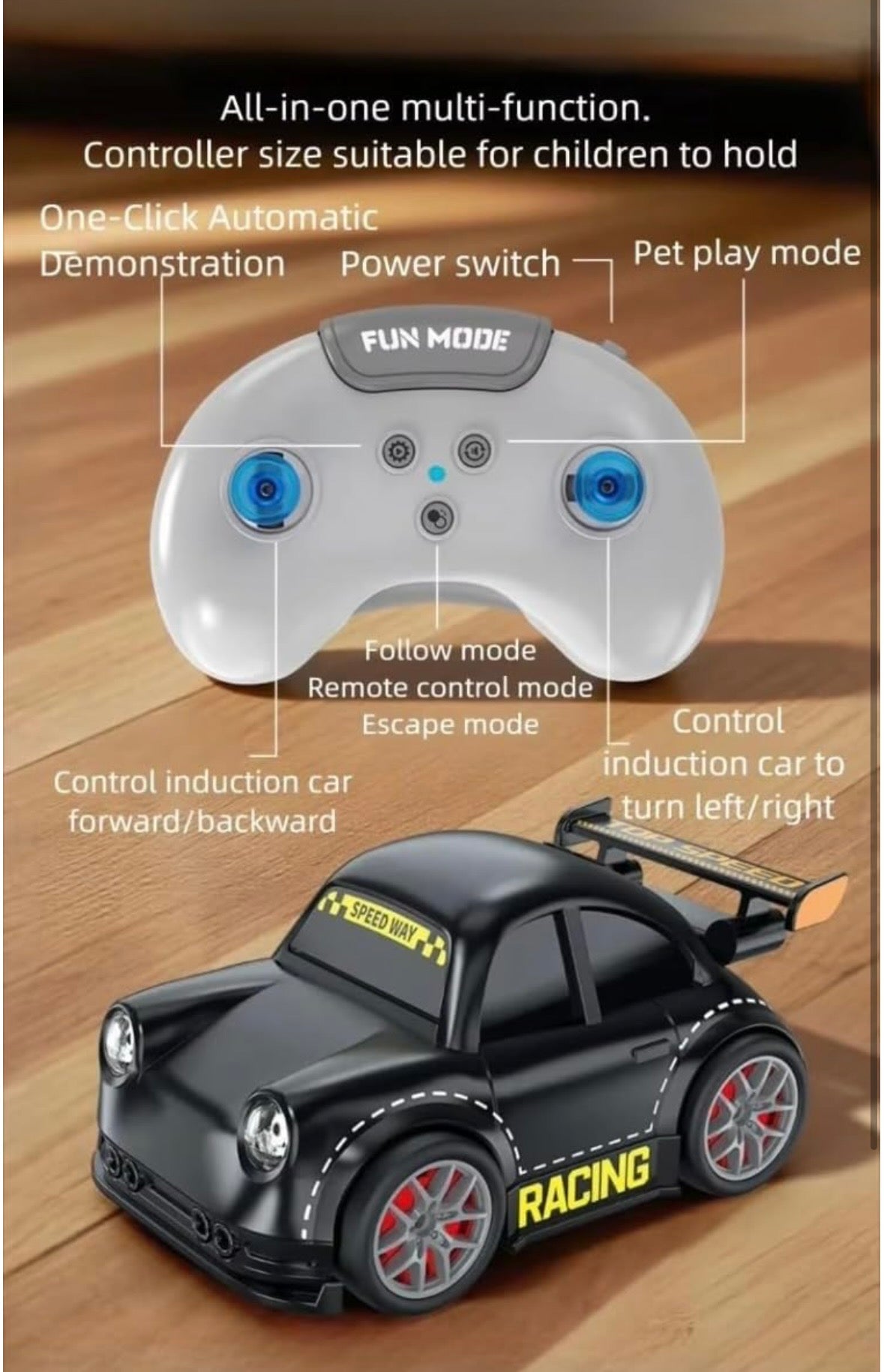 Remote Control RC Drift Racing Car with LED Lights Mini Dream Car Follow Me Toy Birthday Gift for for Kids Boys Girls (Black)