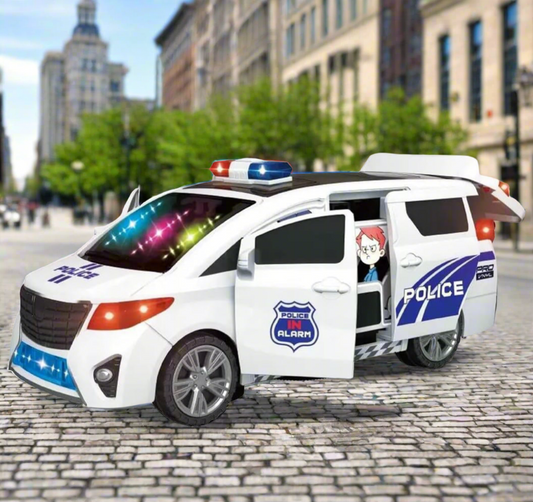 Police car with police siren - real police siren with lights - Police Vehicle Toys Battery Electric 360 Degree Rotating and Go Car All Door Auto Open Car Electrical Toys with Musical Sounds and Lights Car