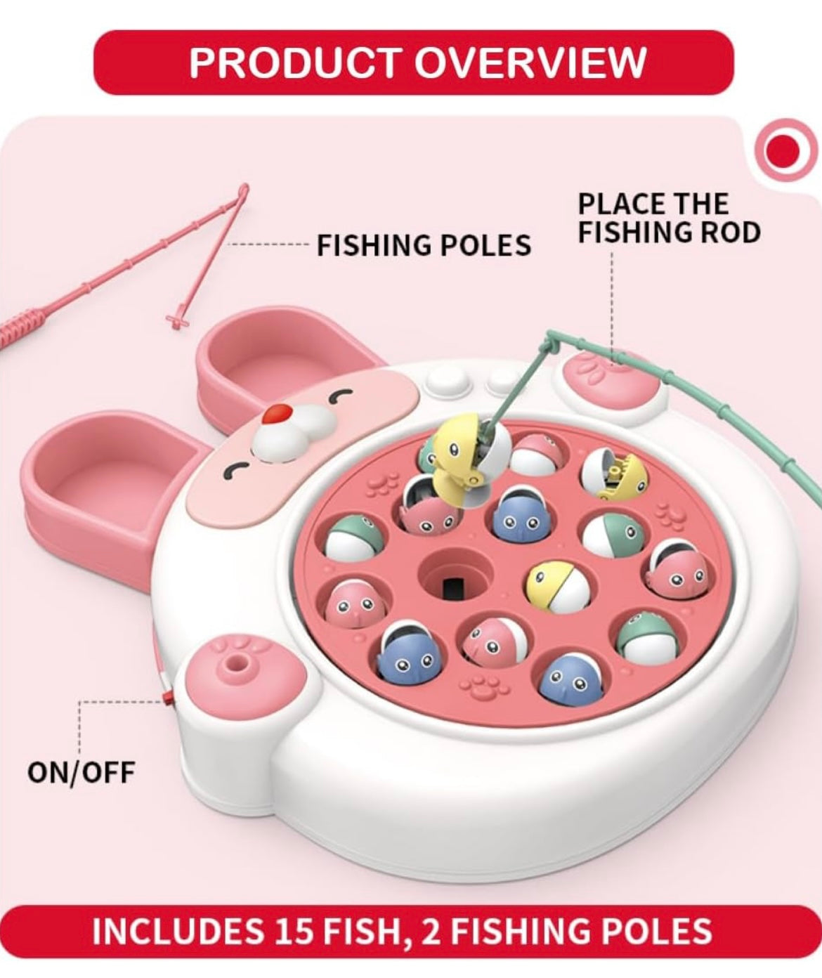 Rabbit Face Rotating Fish Pond Musical Fishing Game Toy Set for Kids