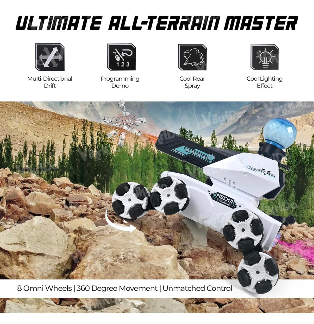 Playmaster Toys - Remote Control 8WD Drift Stunt Toy Truck for Kids | Crawler Scale Water Bullet Shooting Truck