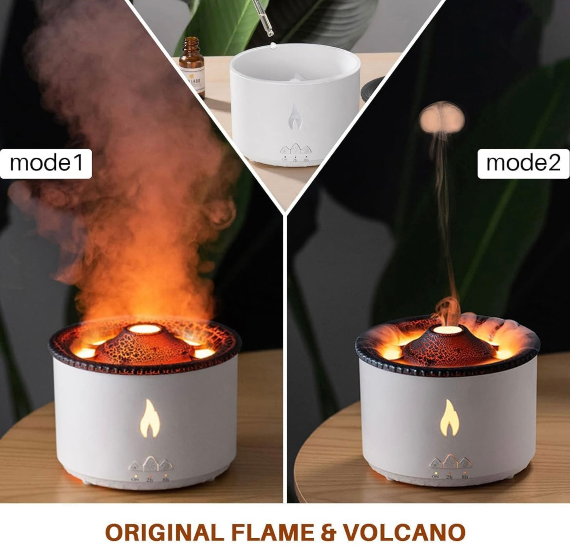 Volcano smoke Humidifier Flame Diffuser Atmosphere Light Humidifier Portable Noiseless Aroma Aromatherapy Diffuser,Auto Shut-Off (Valcano Flame)