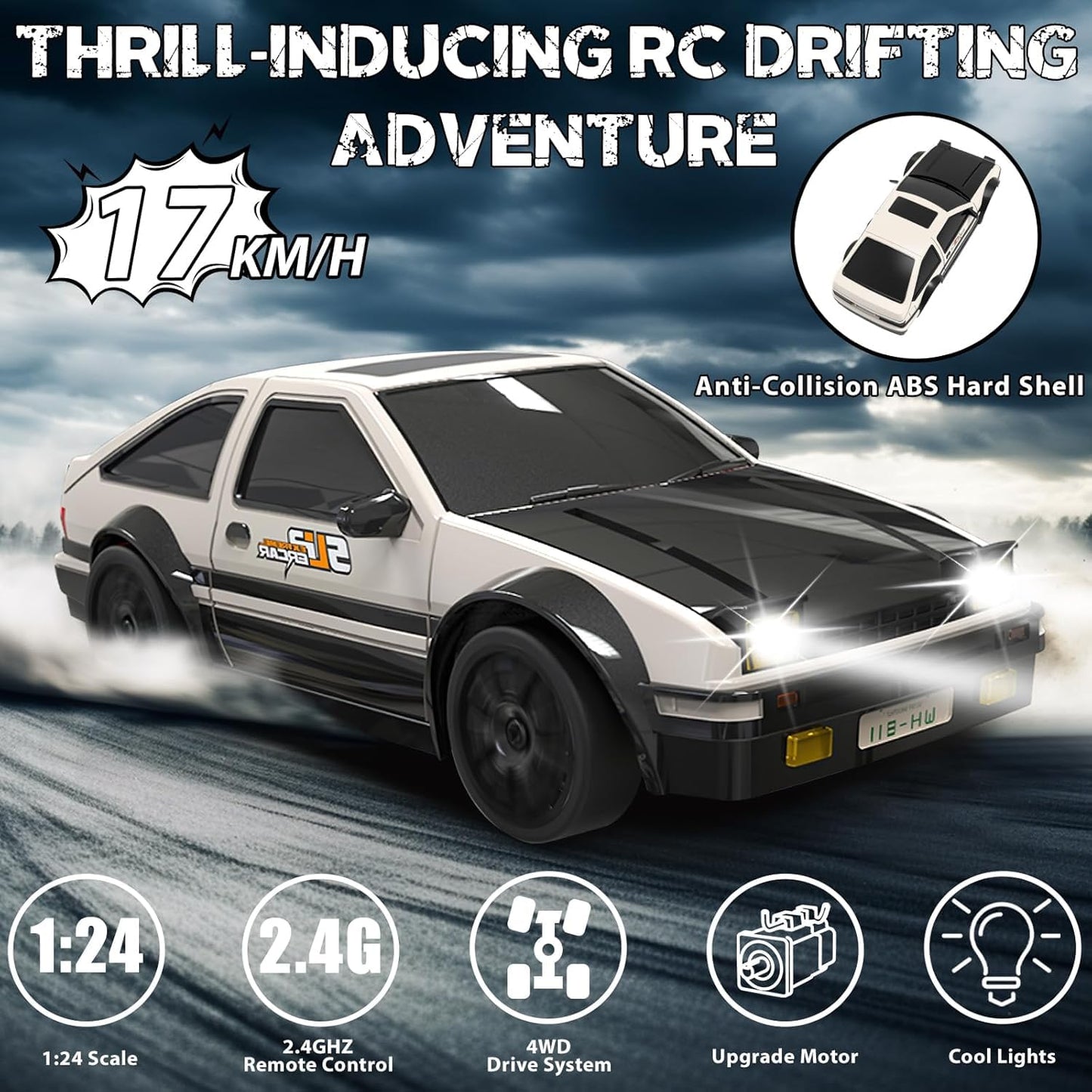 All New Driftcar MX 50 with Pop up  headlights Drift Car 1:24 20km/h 2.4g 4wd High Speed 3 Type Of Tire 2 Sets Of Tail Classic Racing Rc Cars For Adults (Copy)
