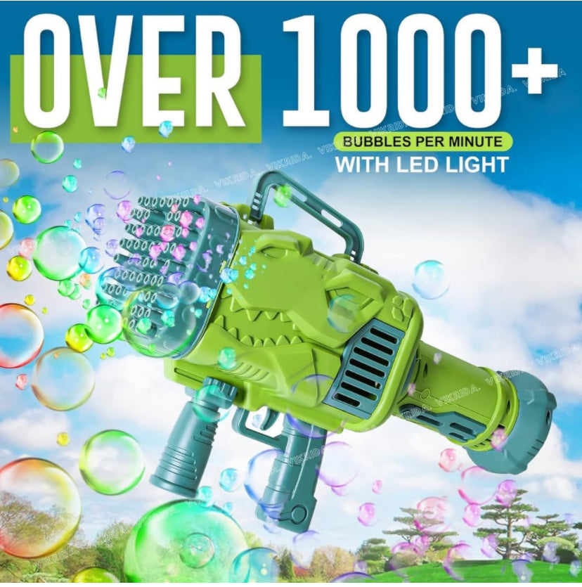 Bazooka Bubble Gun with Light & Bubble Solutions - makew 30000 bubbles in one minute - bubble gun dino for kids