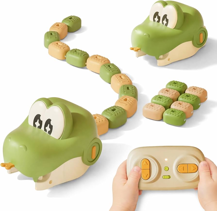 Remote Control Dinosaur Car Toy for Kids with 6 Magnetic Mini Racing Cars, RC Snake Game Dinosaur Vehicle, LED Lights & Sound Effects, Interactive Educational Toy Gift for Boys & Girls Age 3+