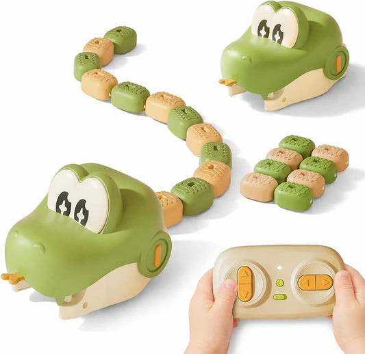 Remote Control Dinosaur Car Toy for Kids with 6 Magnetic Mini Racing Cars, RC Snake Game Dinosaur Vehicle, LED Lights & Sound Effects, Interactive Educational Toy Gift for Boys & Girls Age 3+