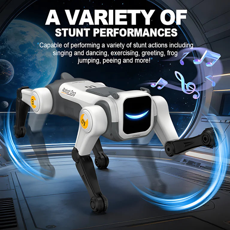 Robot Dog Toy for Kids, 2.4Ghz Remote Control Stunt Dog with Music & Light, Voice Commands, White