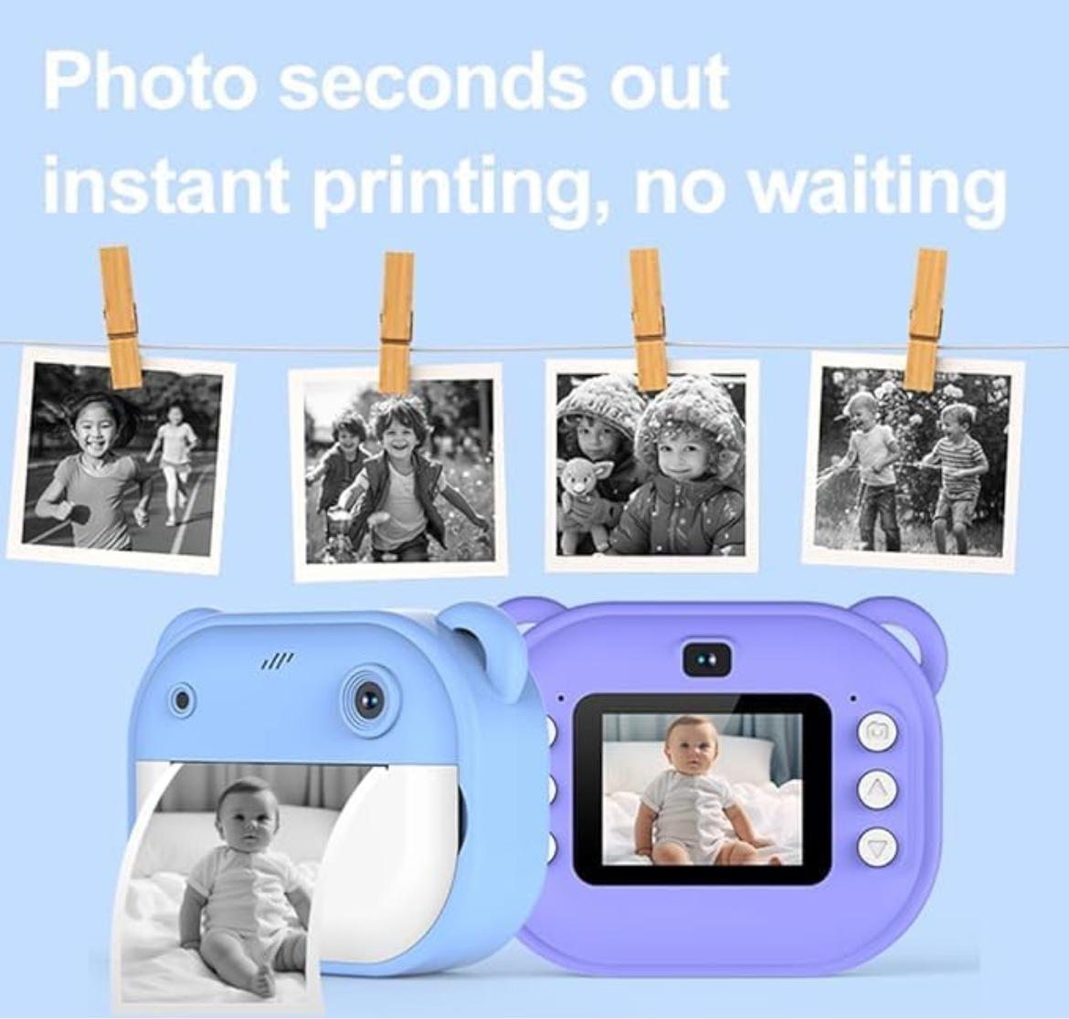 Instant Print Camera for Kids, 1080P HD Instant Print Photo, Birthday Gifts for Age 4 5 6 7 8 9 10 Girls Boys, Portable Toy with 1 Roll Photo Paper, HD Digital Video Cameras