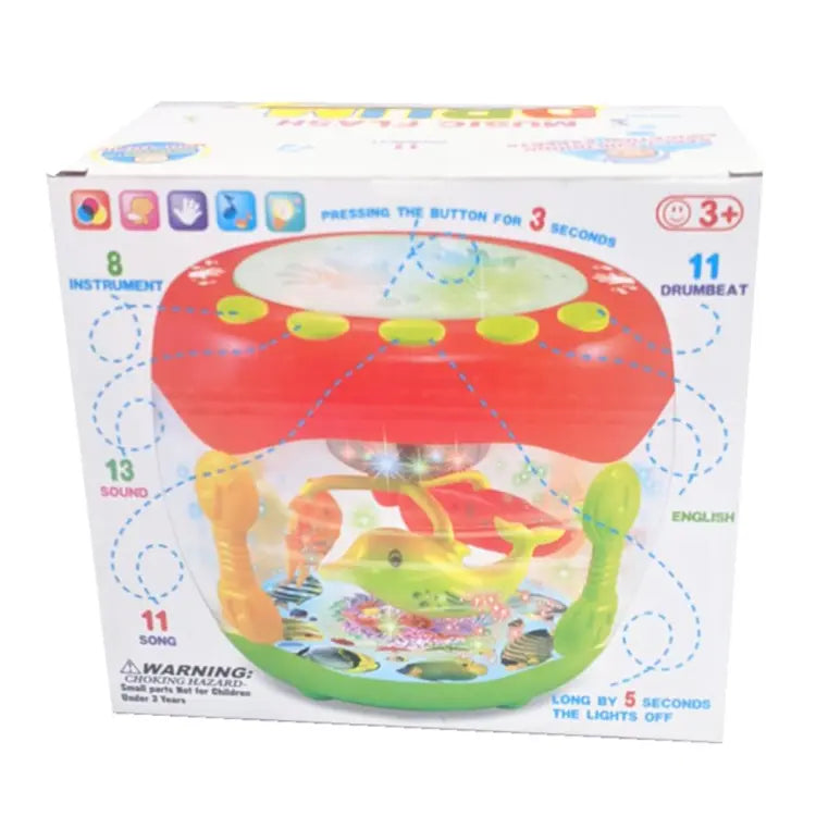 Fish Musical Rotating Drum Set for Kids with 3D Lights for Kids - musical FISH drum for KIDS 1-3 year kids
