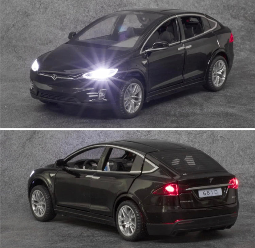 Tesla Model X Alloy Car with smoke and lights - tesla car metal body (1:24) scale model car