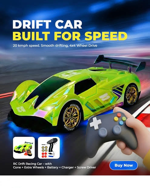Colordfull Drift Car 1:24 20km/h 2.4g 4wd High Speed 3 Type Of Tire 2 Sets Of Tail Classic Racing Rc Cars For Adults