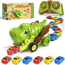 Remote Control Dinosaur Car Toy for Kids with 6 Magnetic Mini Racing Cars, RC Snake Game Dinosaur Vehicle, LED Lights & Sound Effects, Interactive Educational Toy Gift for Boys & Girls Age 3+