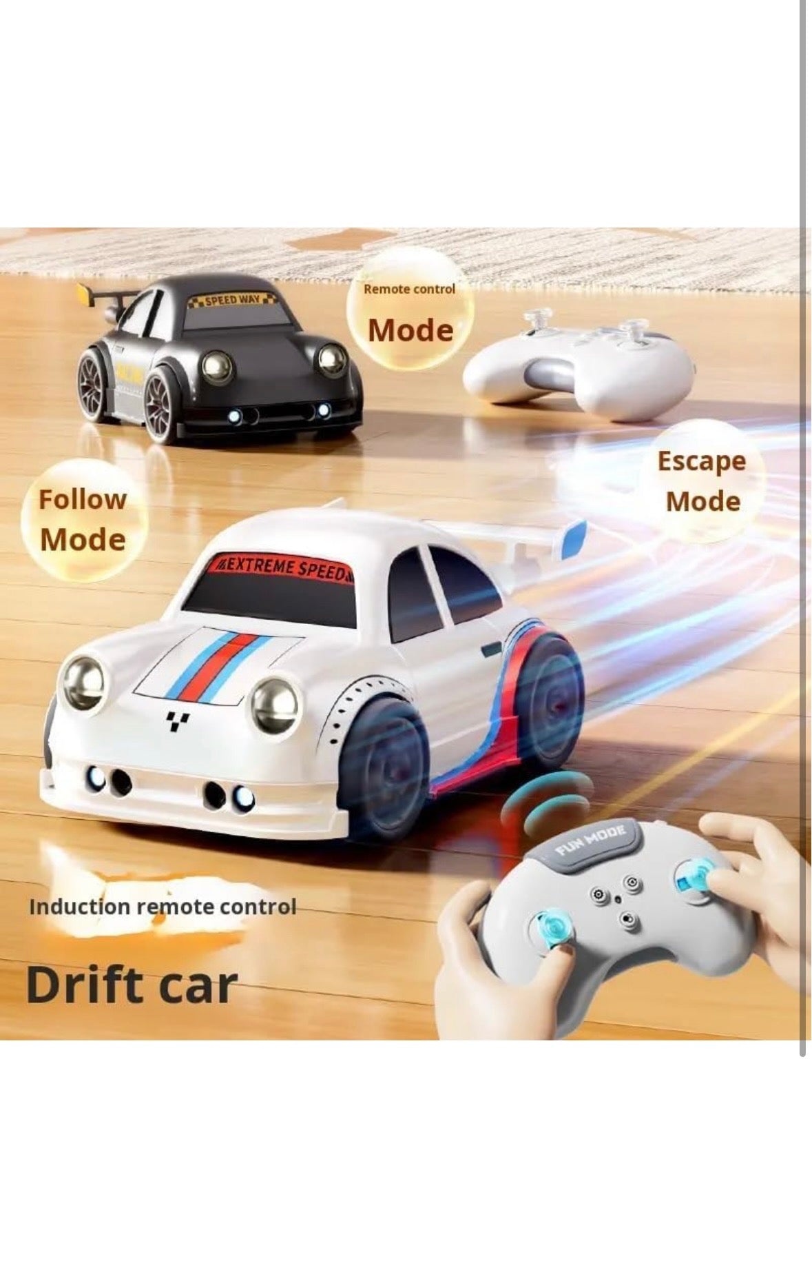 Remote Control RC Drift Racing Car with LED Lights Mini Dream Car Follow Me Toy Birthday Gift for for Kids Boys Girls (Black)