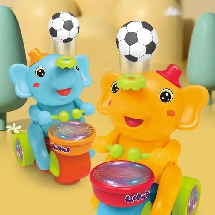 Elephant Musician Toy for Kids with Music and Flashing Light Walking Drum Playing with Lavitation Ball Electric Toys for Kids Cute Elephant Musical Toy