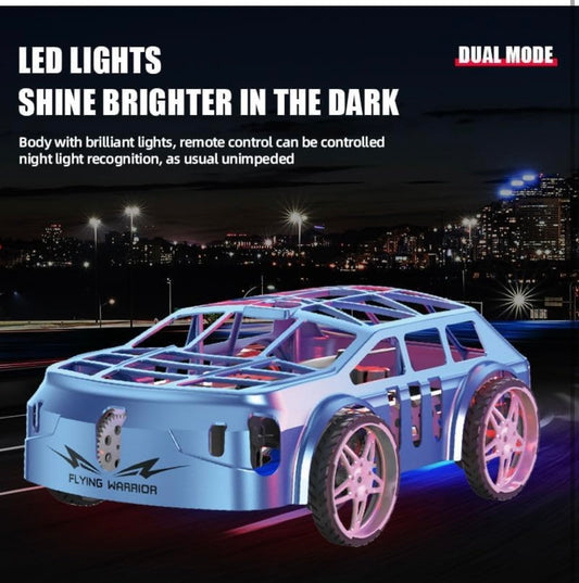 2.4GHz Flying Falcon RC Car 2-in-1 Air & Ground Racer | One-Click Takeoff Landing, Cool LED Lights Vehicle Toy for Kids Boys Girls (Multicolor)