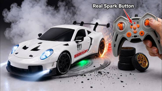 Smooth  porsche 911 Drift Car with stone spark 1:24 20km/h 2.4g tail Classic Racing Rc Cars For Adults (Fire effects)