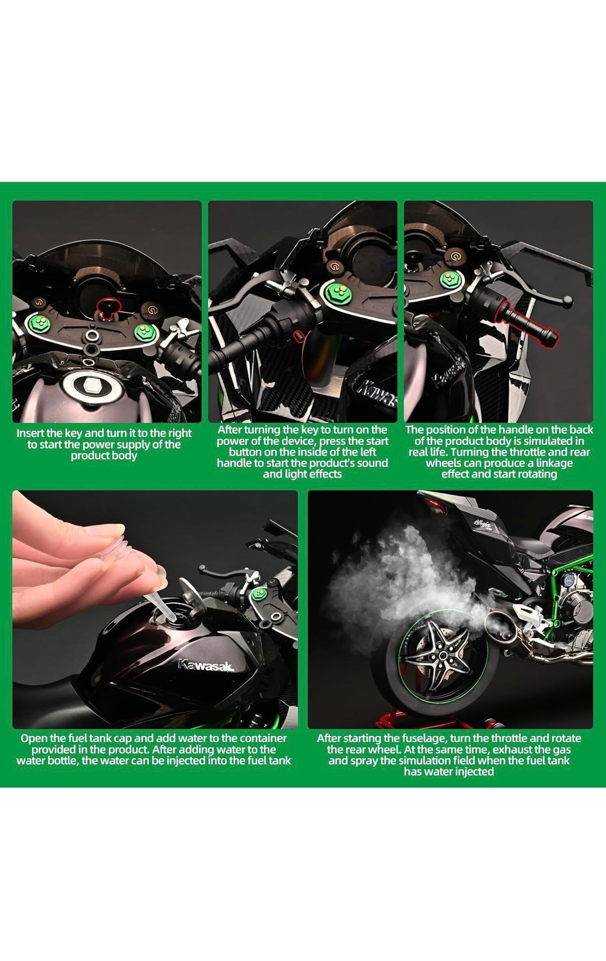 H2R bike kawasakiSuper Bike Motor Cycle - with smoke and lights Tiny Figure Racing Sports Max Energy Power
