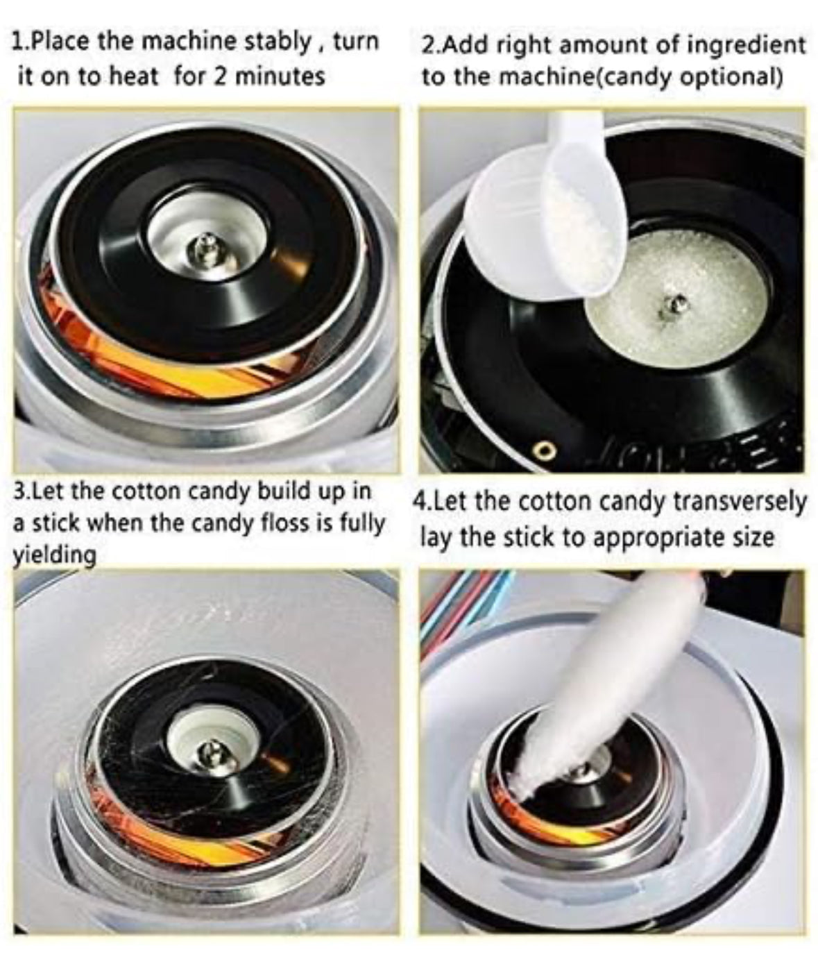 Cotton Candy Maker Machine Electric Sugar Floss Homemade Hard & Sugar Free Candy with Detachable Splash Guard + Sugar Spoon+ 10 Bamboo Sticks for Kids, Carnival Party, Kitchen Bakery Snacks - playmaster toys - hitesh nagpal toys