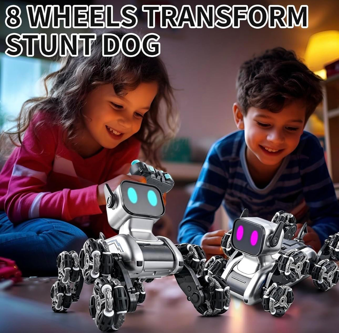 Premium RC Robot Dog, 8WD Remote-Control with Cool Light, 2.4Ghz All Terrain RC Stunt, Remote Control & Gesture Control Watch