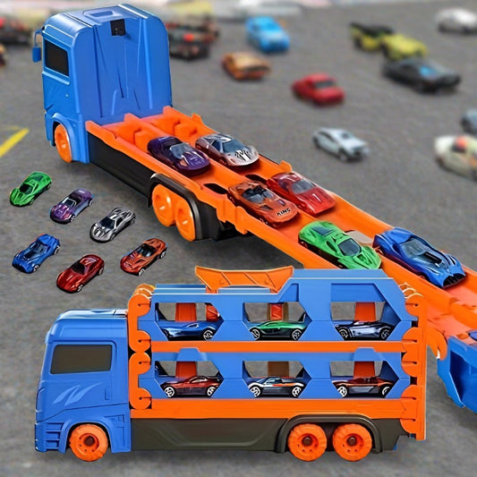 Hauler Storage & Deform Truck with 2 Ejection Race (ONLY 2 Alloy Cars INCLUDED )- Foldable Tracks for Kids- playmaster toys