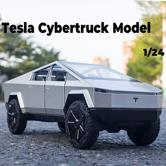 Tesla Cybertruck Model 1:24 DieCast Metal Car (Silver) Toy Trucks for Boys Age 4-7 PLAYMASTER